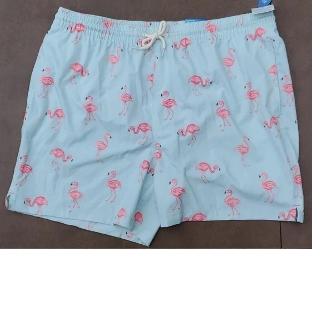 Mens Wave Zone Flamingos Volley Short Swim Trunks Size XXL Aqua NWT